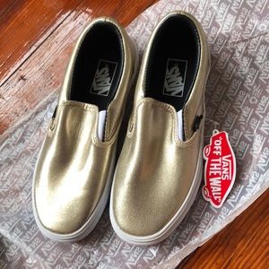 Gold metallic vans classic slip on shoes